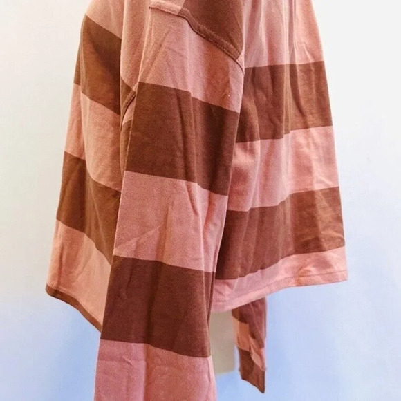 NWT SO Juniors Long Sleeve Pullover Collar Neck Striped Brown Crop Top Sz Large - Picture 4 of 12